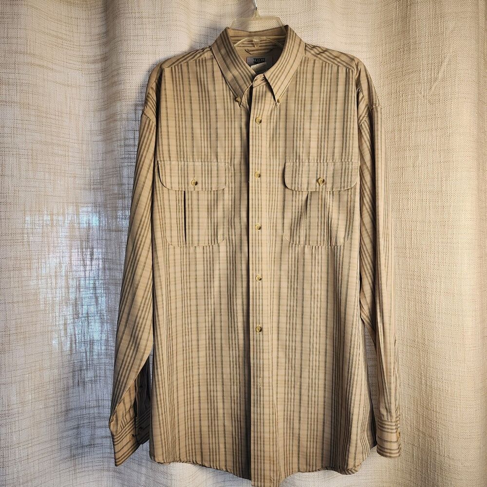 Twenty X Men's Long Sleeve Button Down Shirt Tan Black Plaid Vented Pits Size L